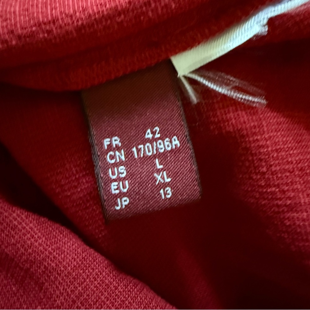 Comptoir Des Cotonniers Red Pleated Ruffle Embroidered Dress with Belt, size L - Picture 10 of 11